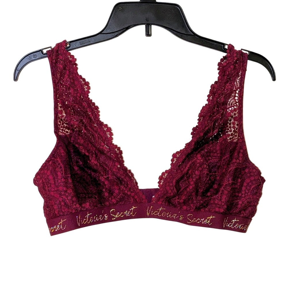 Victoria's Secret Burgundy Lace‎ Bralette Bralette Gold Logo Band Size XL